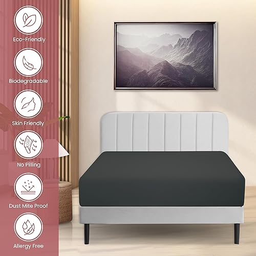 Miniatura 3 de Superity Linen Sábana bajera ajustable de algodón que absorbe la humedad para un sueño transpirable, seco y cómodo. 200 hilos (negro)