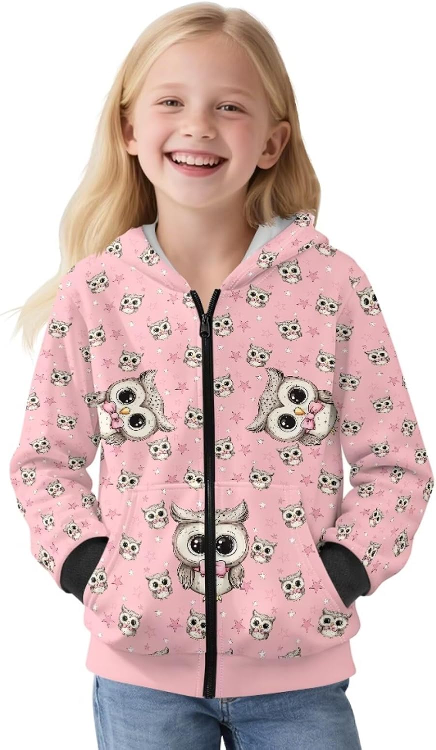 Girls Zip Up Hoodies Size 6-16 Hooded Jacket Kids Sweatshirts Girls Zipper Thick Oversized Funny for School