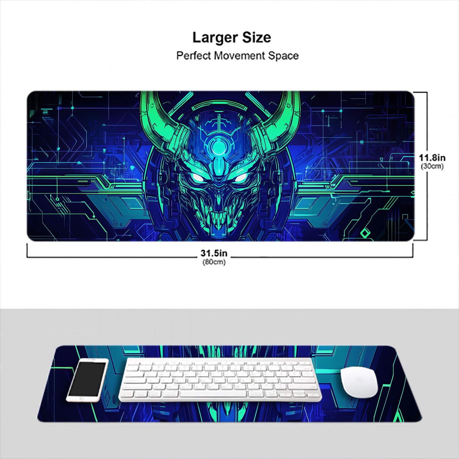 Alfombrilla de escritorio con máscara de samurái japonés, máscara de fantasía futurista, alfombrilla de mouse XL, alfombrilla de mouse grande extendida para teclado para laptop, alfombrilla de