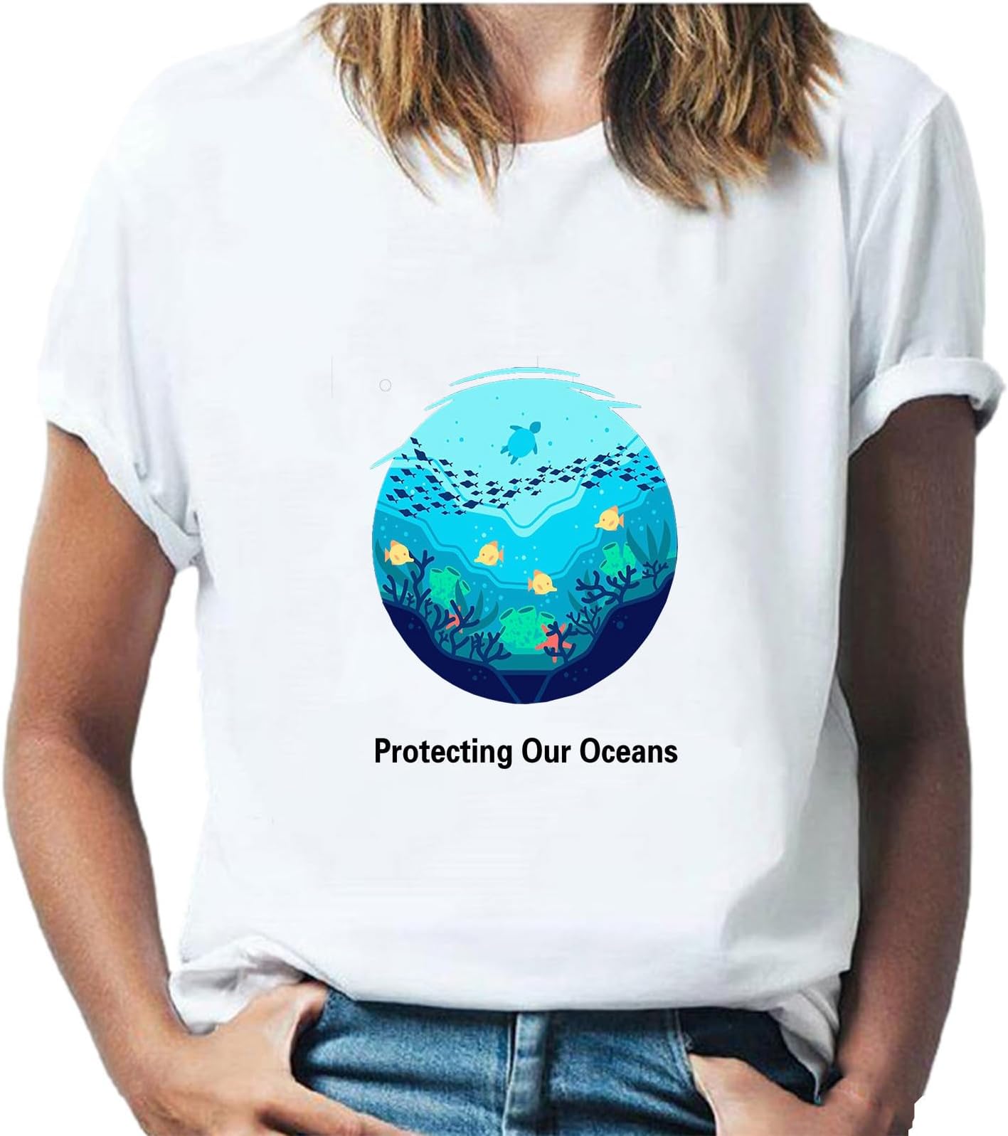 ApendorfSave The Oceans T Shirts Women Short Sleeve Crewneck Tops Refusing Nuclear Shirt Dressy Loose Tees 2023 Fashion