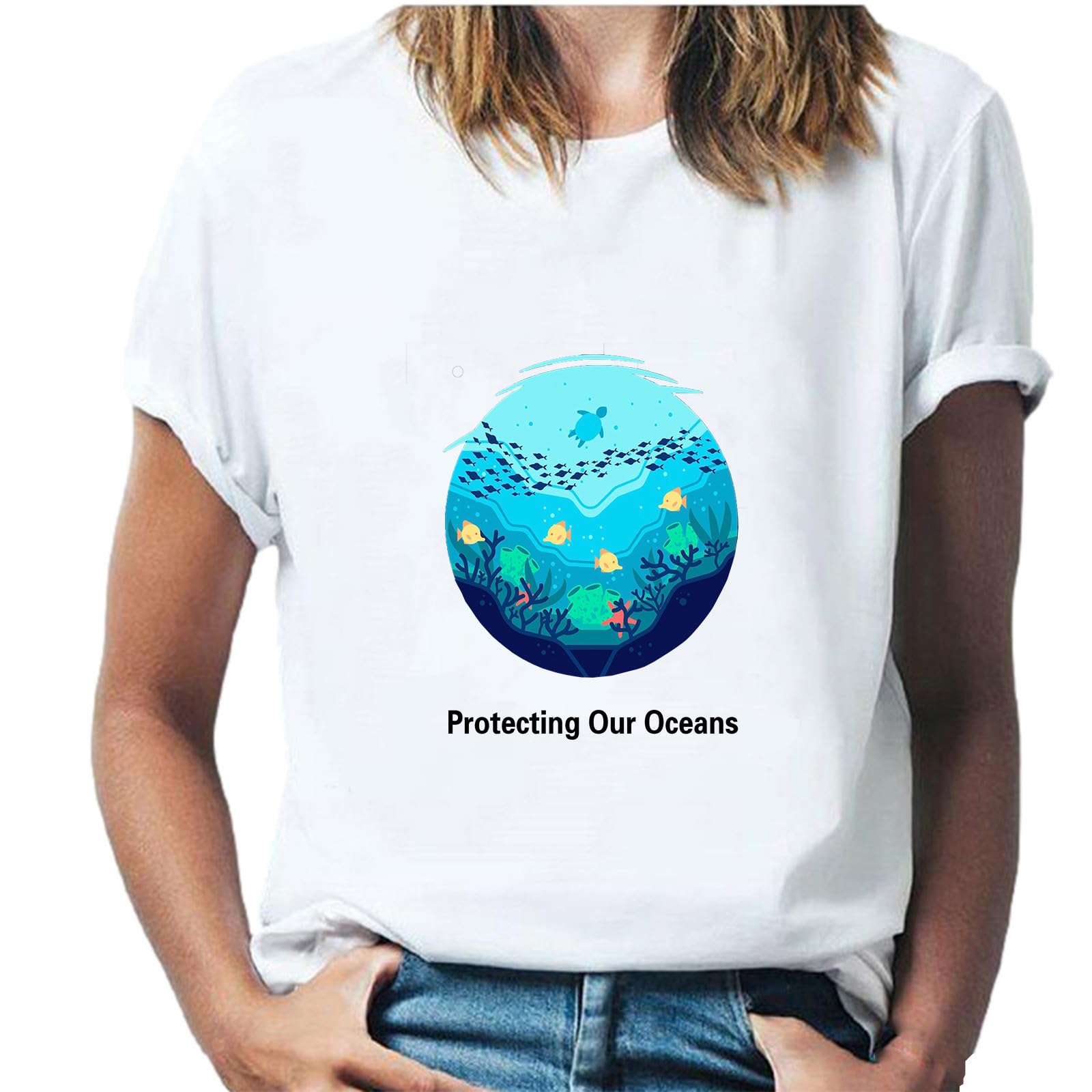 ApendorfSave The Oceans T Shirts Women Short Sleeve Crewneck Tops Refusing Nuclear Shirt Dressy Loose Tees 2023 Fashion