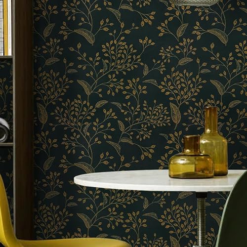 Fiula Green and Gold Wallpaper Peel and Stick Wallpaper 17.3”×78.7”Waterproof Vintage Wallpaper Removable Wall Paper Shelf Liner Decal Vinyl Roll