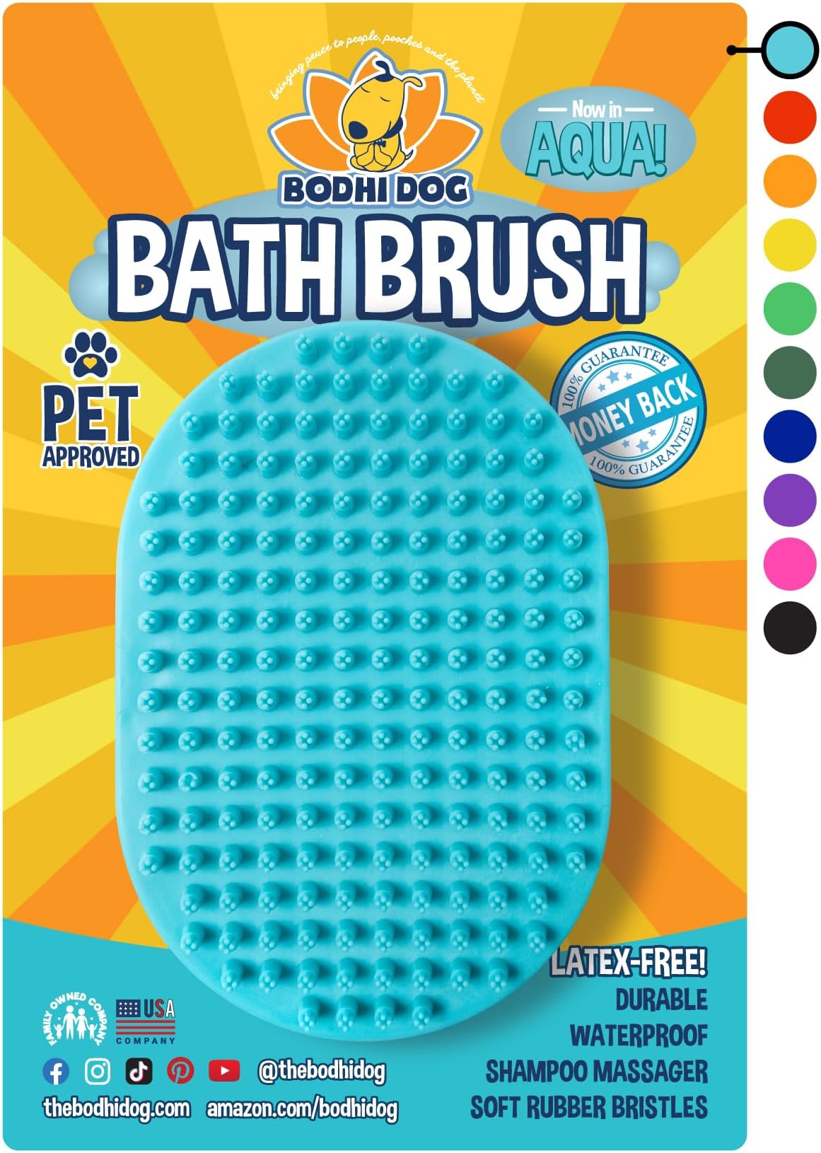 Bodhi Dog Shampoo Brush - Pet Grooming & Bath Supplies for Dogs and Cats - Bath Brush for Long & Short Hair - Premium Scrubber for Shower, Showerhead, Sprayer & Bathing (One Pack, Aqua)