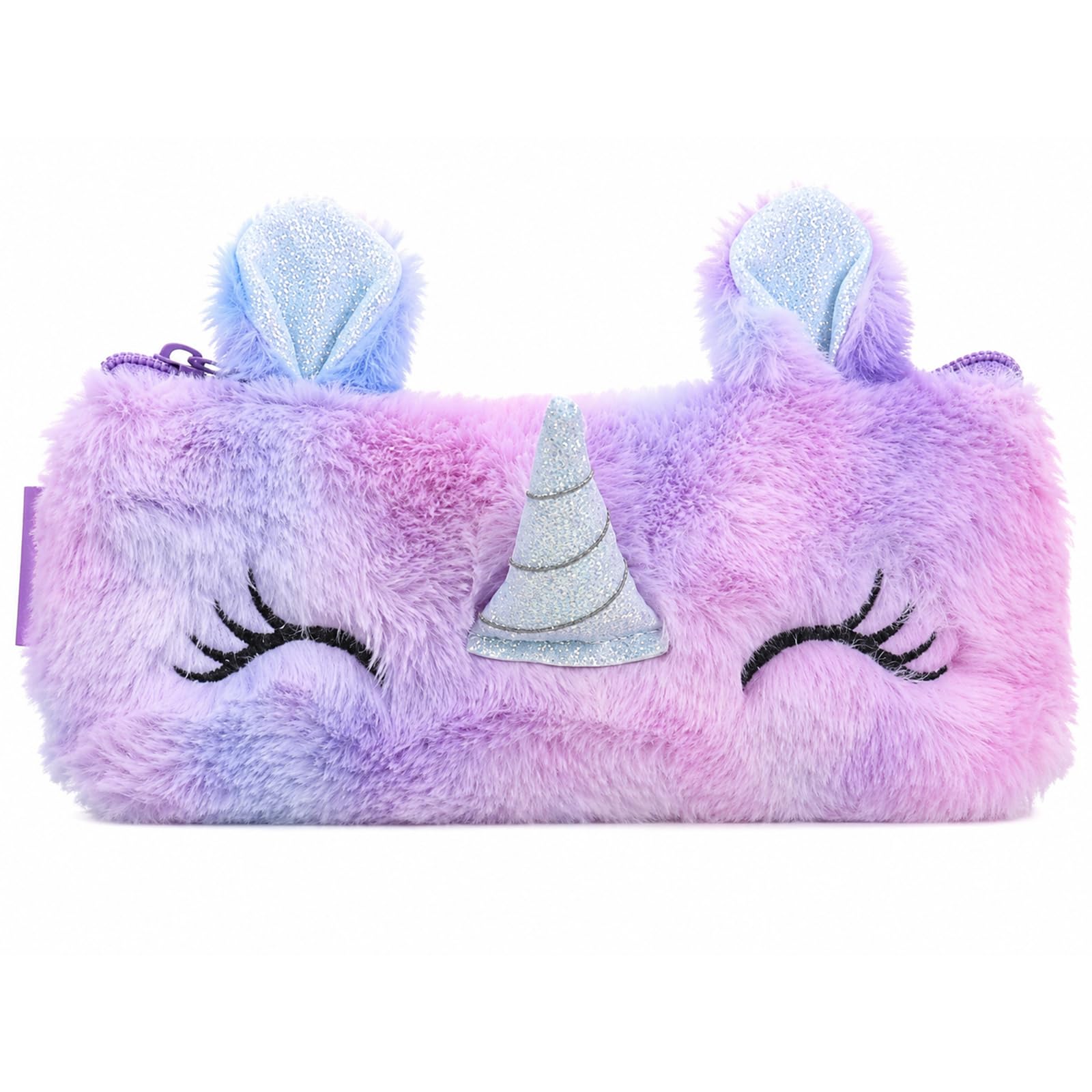 1 PCS Large Unicorn Plush Pencil Case – Cute Faux Fur Makeup Bag & Cosmetic Pouch, Multifunctional Storage Pouch for Stationery, Art Supplies & Daily Use (Soft Plush)