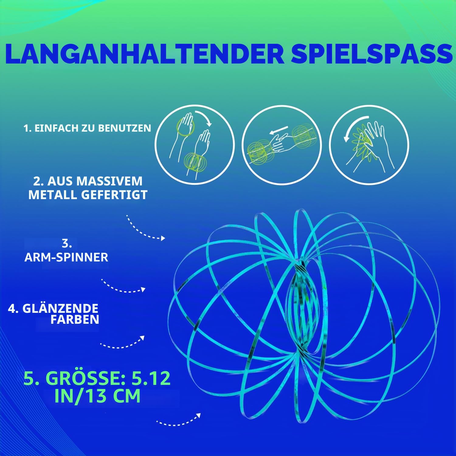 Mozi Magic Flow Geometrischer Anti-Stressring, einfach zu bedienen, Kinetischer 3D-Ring, Slinky, Spielzeug für Kinder und Erwachsene (Iridescent)