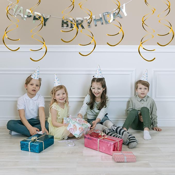 Kit Decoración Fiesta Espirales Colgantes Dorados 30 Piezas miniatura 4