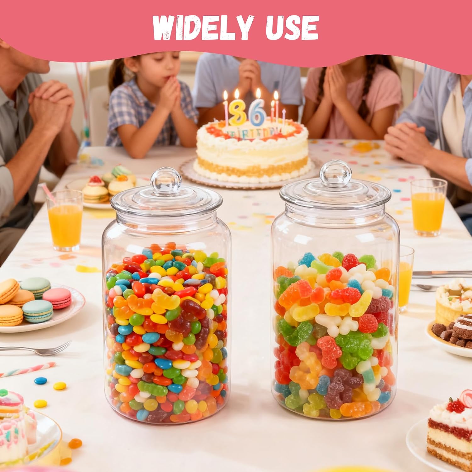 LANIAKEA 2PCS 176 Ounce Candy & Cookie Jar, 1.3 Gallon Plastic Jars with Lids Decorative Acrylic Clear Apothecary Jar for Vanity, Cookie, Candy, Snack and Dried Foods DIY Gift