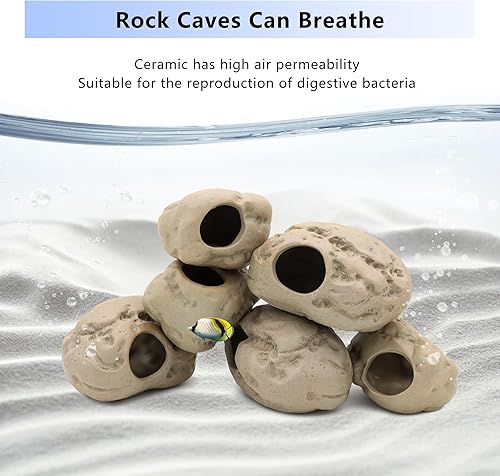 Aquarium Decorations Stackable Ceramic Cave Betta Fish Tank Accessories Rock Cave Decor 6-Piece Set(101x3+102x3)