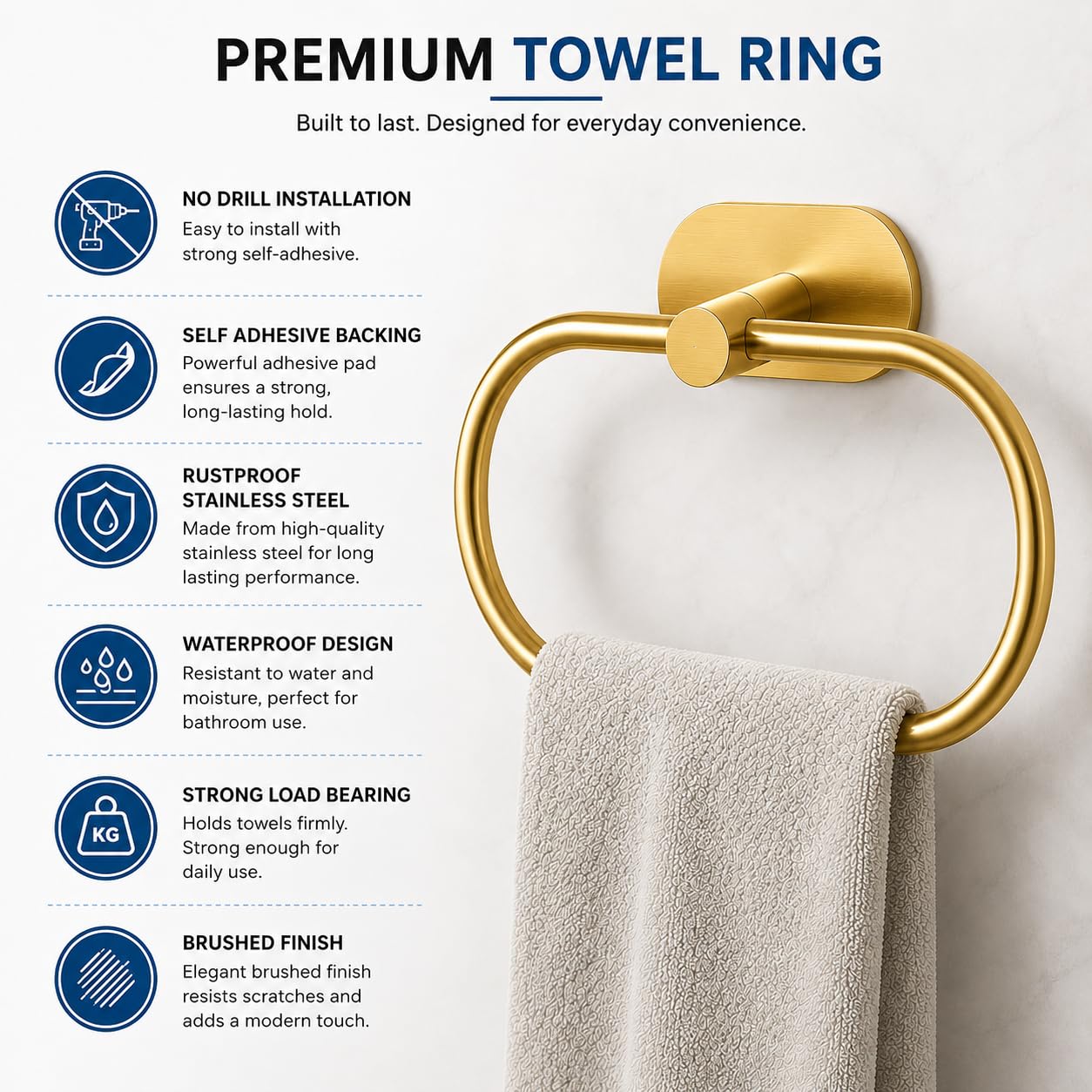 Self Adhesive Towel Ring Holder - No Drill! -5