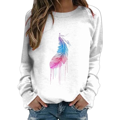 Heevina Sweatshirt For Women Feather Crewneck Winter Fall Trendy Long