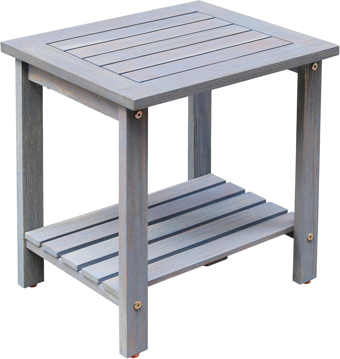 Solid Acacia Wood 2-Tier Side Table - Brush Grey