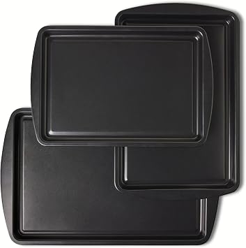 Amazon Basics Nonstick Baking Sheets 3-Piece Set, Stackable to Save Space, Dishwasher and Oven-Safe up to 428F
