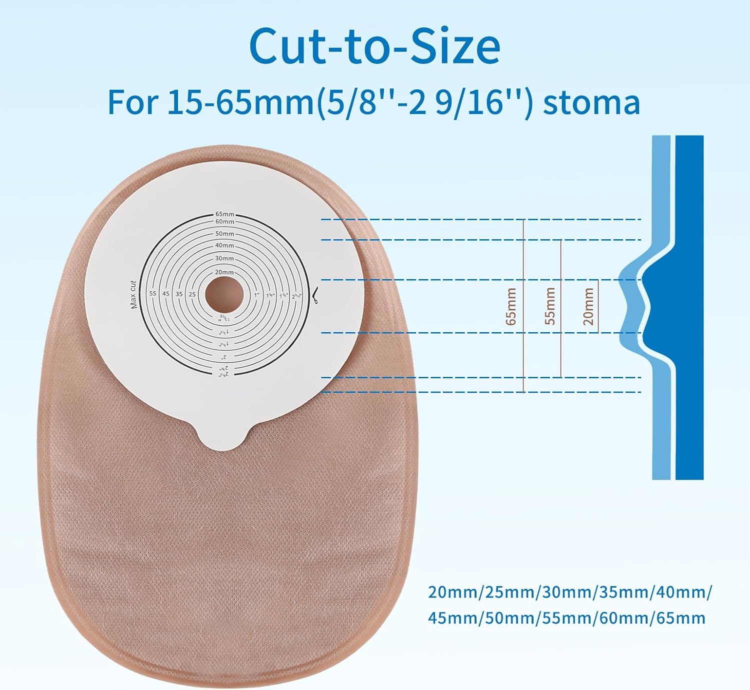80 PCS Colostomy Bags with Filter, Disposable Closed Ostomy Bags, 20-65mm (3/4"-2 1/2") One-Piece Cut-to Fit Ostomy Supplies for Stoma Care (Beige)