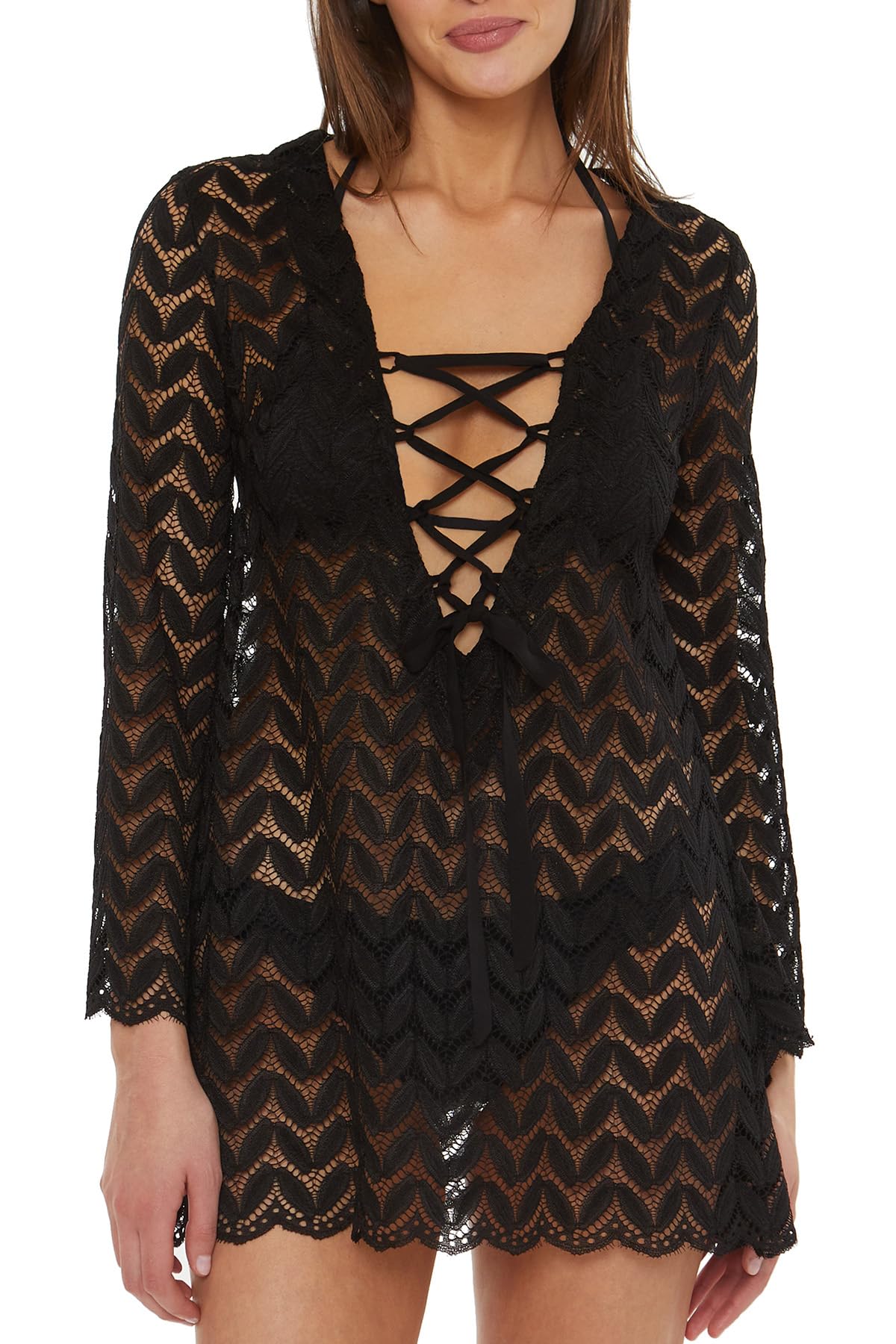 ISABELLA ROSE Womens Venice Lace Up Sheer Tunic Sexy Beach Cover Ups for Women