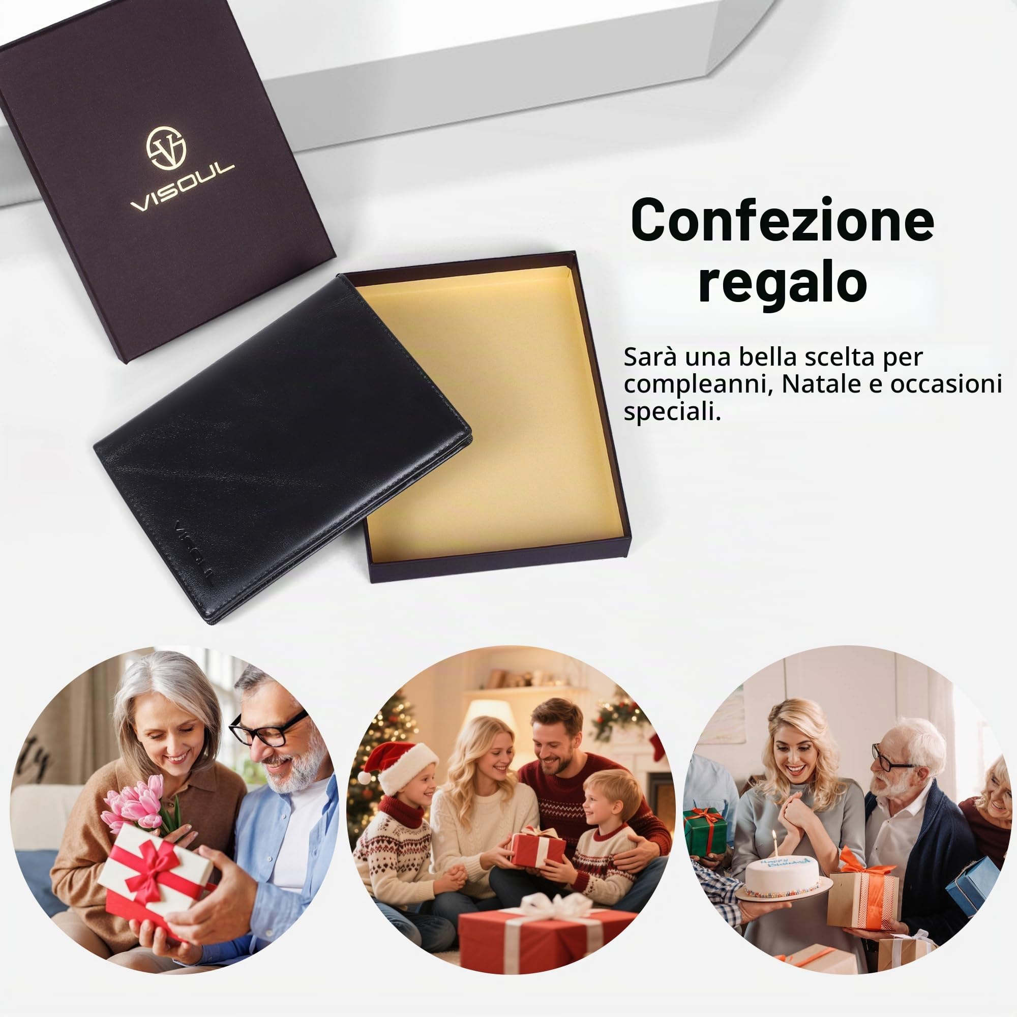 VISOUL Custodia per Passaporto in Vera Pelle con Blocco RFID, Portafoglio da Viaggio con Porta Carte per Uomo e Donna-Nero