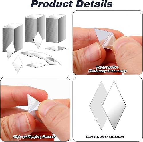 Miniatura 5 de 300 piezas de 1 espejo con forma de rombo de 0.5 pulgadas, espejo pequeño de rombo, mosaico, espejo acrílico, autoadhesivo, tamaño pequeño, azulejos