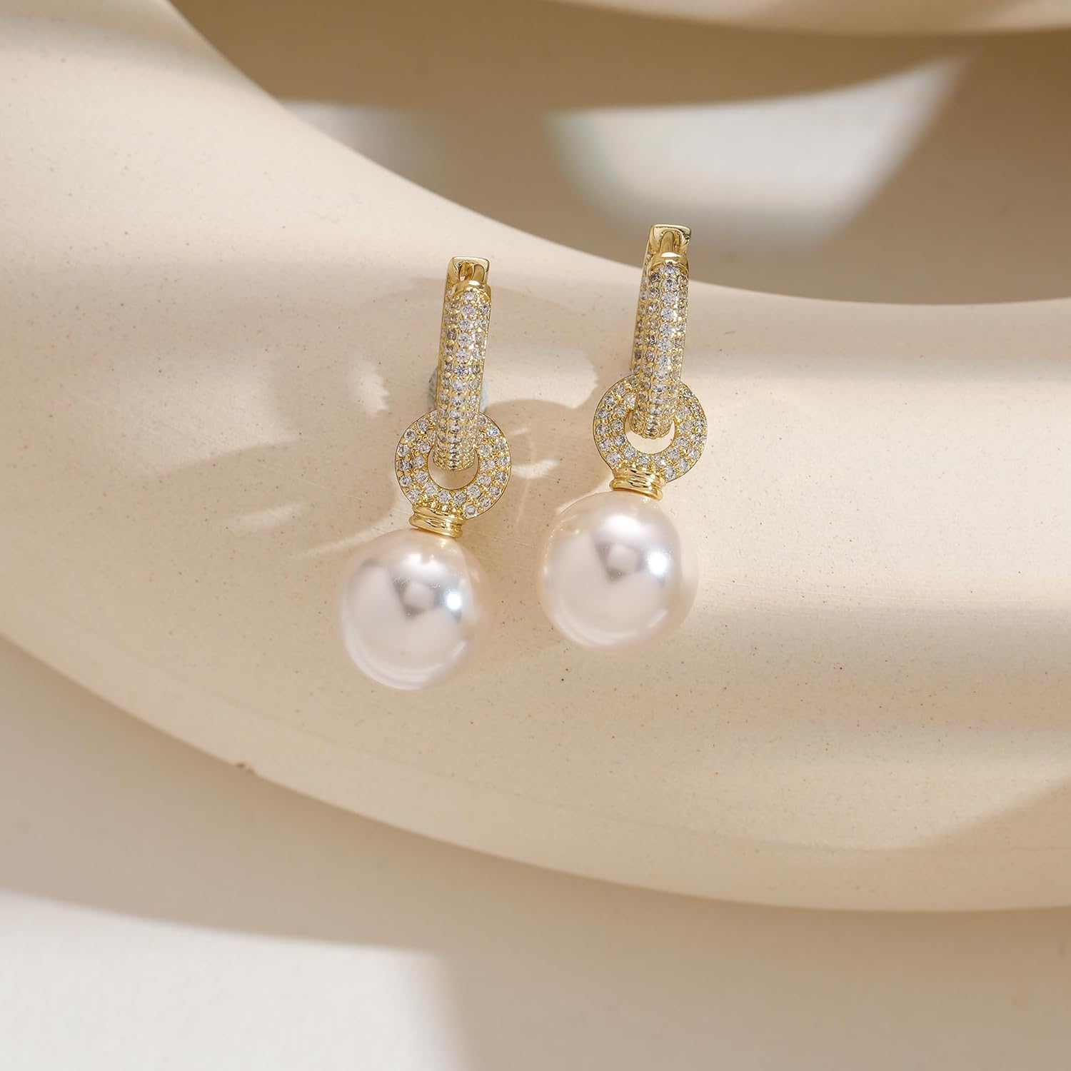 YOIHUR Pearl Earrings for Women, Dainty 14K Gold Plated Pearl Hoop Earrings Hypoallergenic Wedding Pearls Dangle Earrings Jewelry Gift for Women Bridal - Image 7