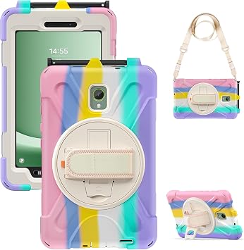 for Samsung Galaxy Tab Active 3 T570/T575 Case,Three-in-one Shatter-Resistant Shell, Drop-Proof, Dust-Proof, Shock-Proof,360 Degree Rotating Multi-Function Grip Bracket Colorful Pink