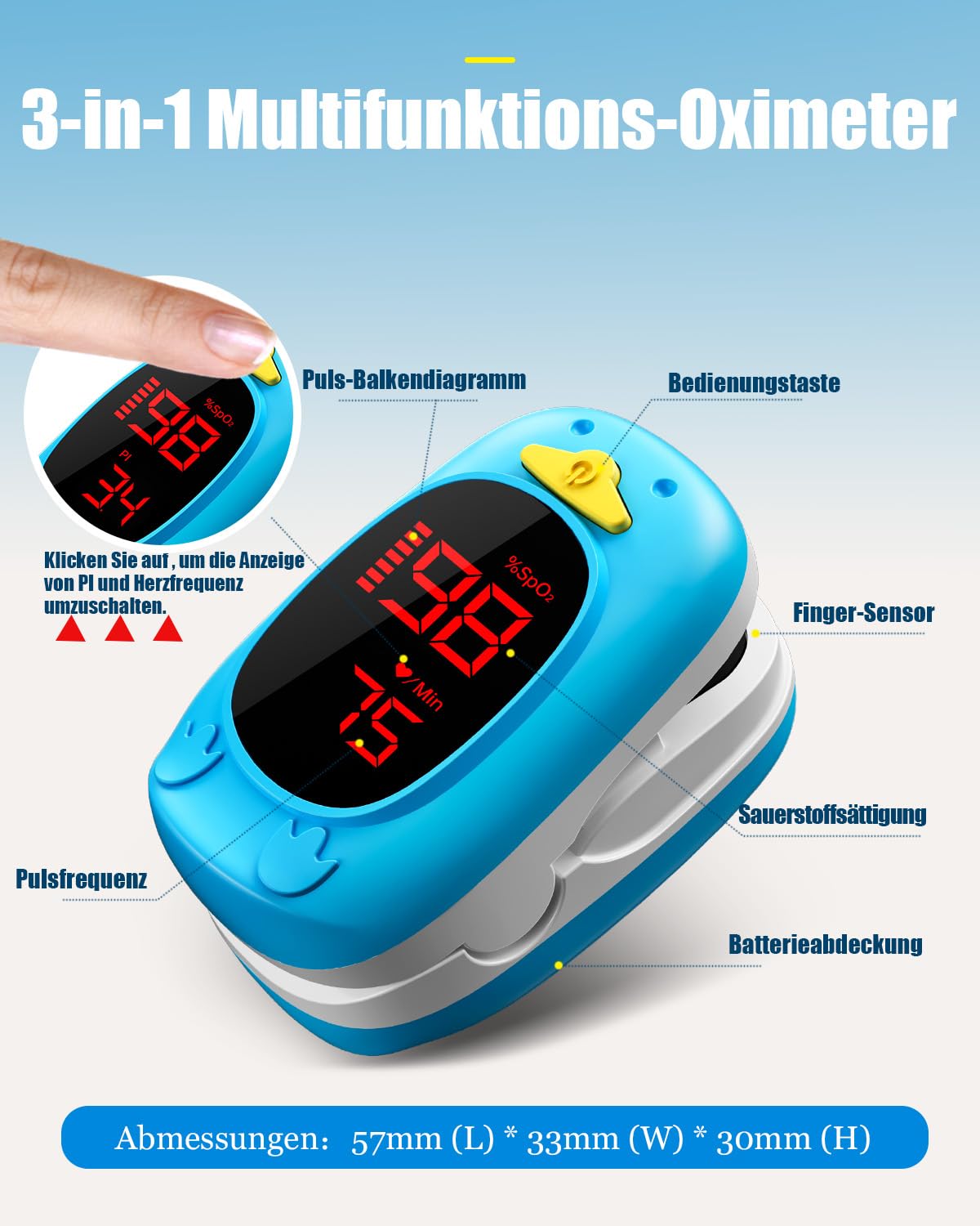Pulsioximetro Pediatrico, HOLFENRY Oximetro Dedo Profesional Para Niños& Adulto Oximetro Pediatrico Bebe con Pantalla LED para Monitorizar Oxigeno en Sangre,Frecuencia Cardiaca y PI En Casa y De Viaje