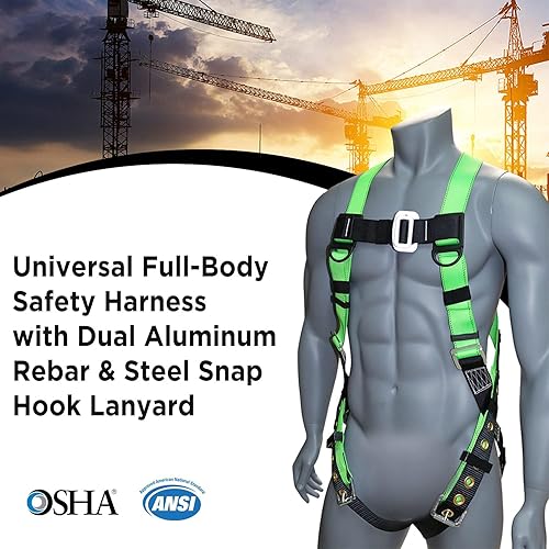 Vista 9 de AFP Arnés de seguridad universal de cuerpo completo con anillo en D dorsal con hebilla de lengua patas de alta visibilidad, cordón de absorción