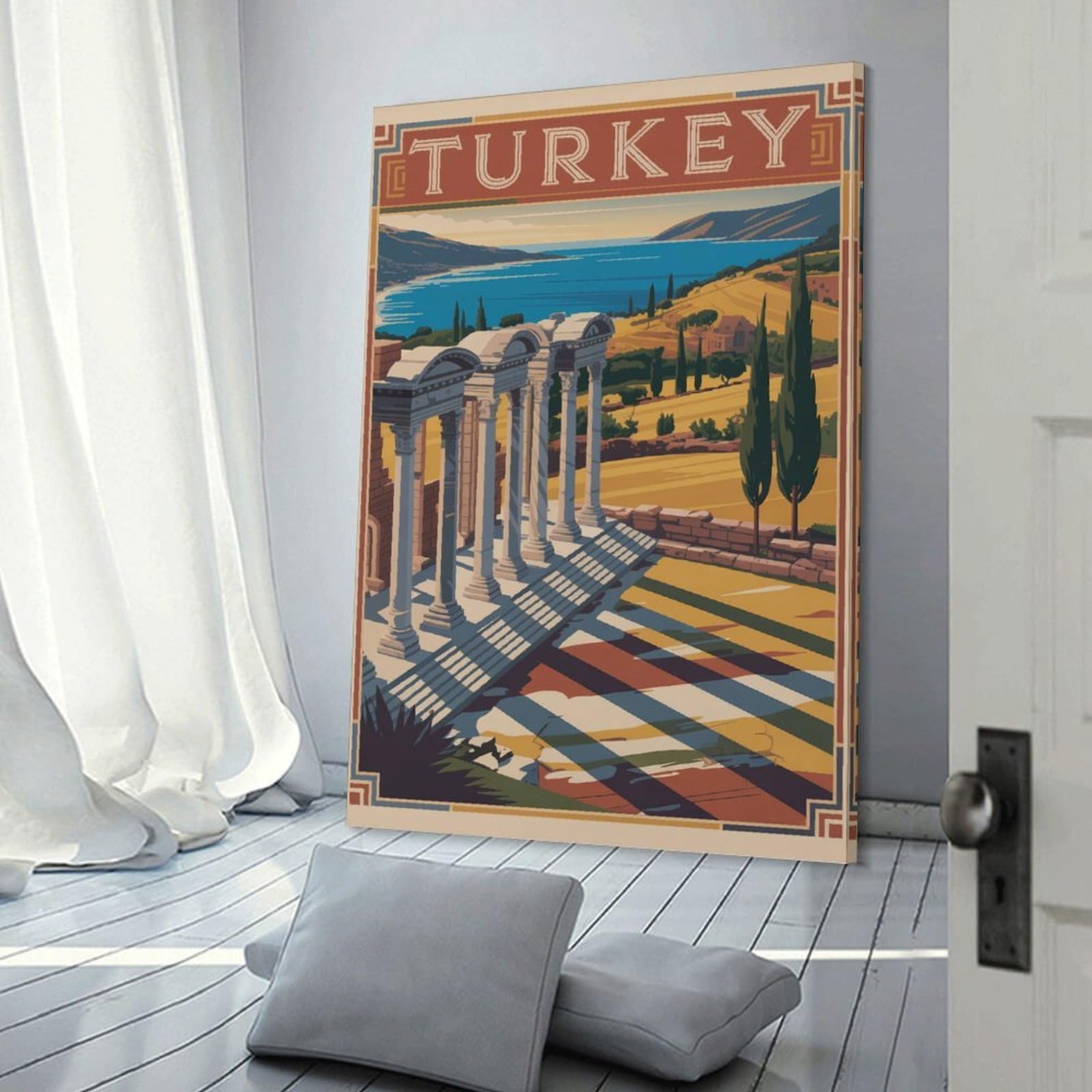 Junmoney Hanging Wall Art Vintage Turkey Travel, 20x30inch(50x75cm), for Small Homes, Bedrooms Or Open Spaces, Wall Decor with Flexible Room Appeal