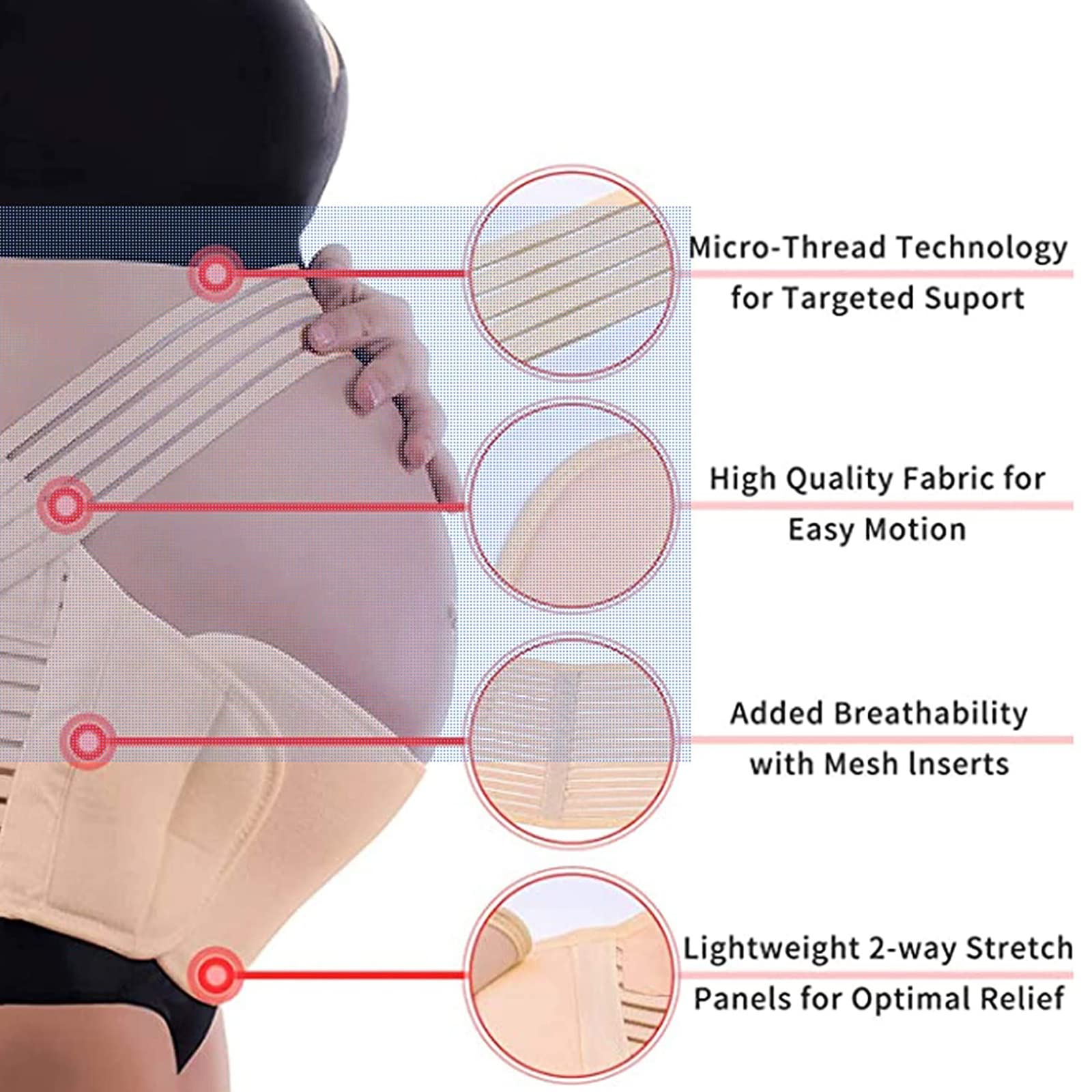 BAtlam Schwangerschafts-Stützgürtel, Schwangere Frauen Bauchstütze Schwangerschaftsvorsorge Sportgürtel, Schwangere Frauen mit Taillenpflegegürtel Bauchstütze Bauch Rückenschutz,Schwarz,XL (Flesh XL)