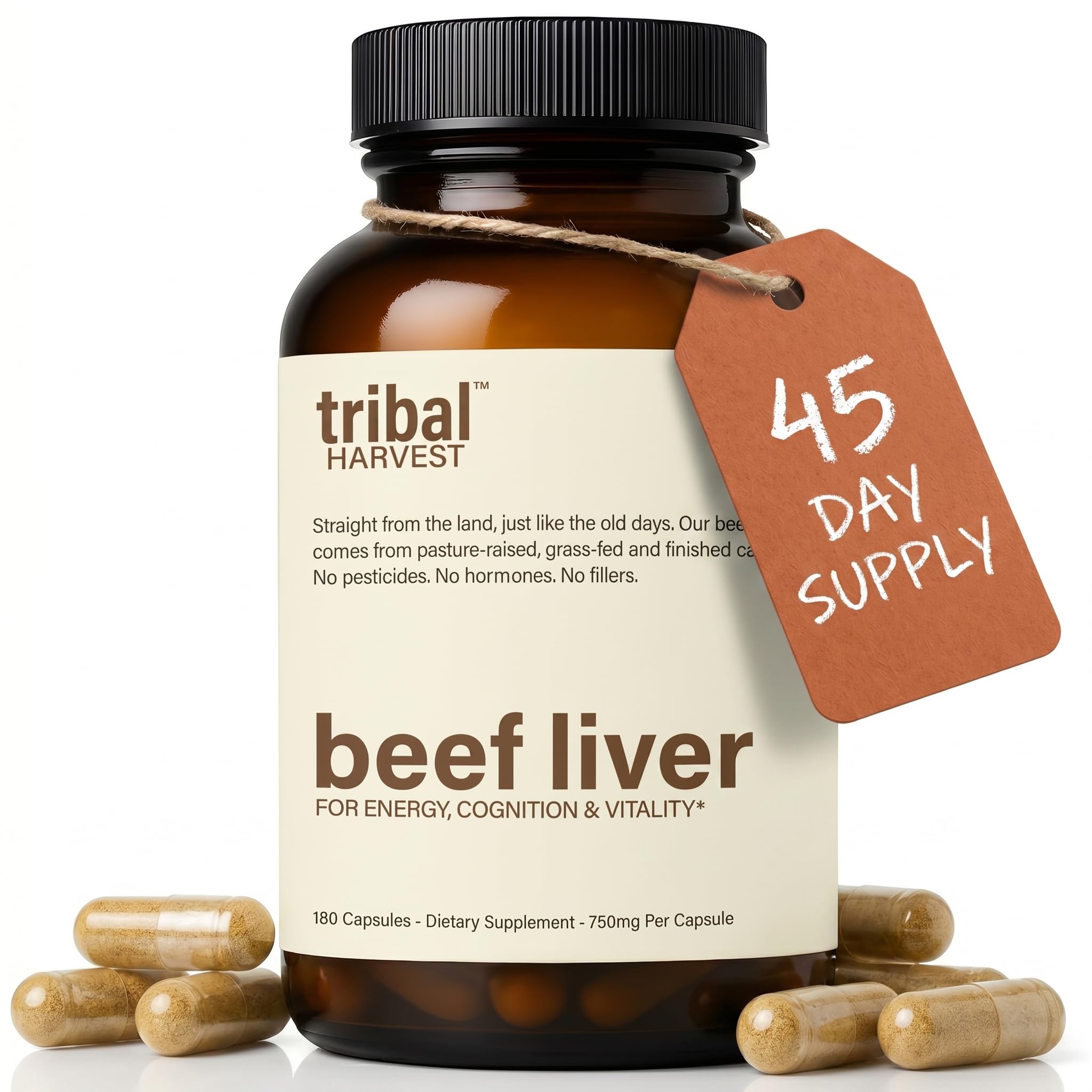 100% Grass Fed Beef Liver Capsules – Grass Finished & Pasture Raised Desiccated Beef Liver Supplement – Vitamin A, B12 & Heme Iron – Third Party Lab Tested (Single Pack, 45-Day Supply)