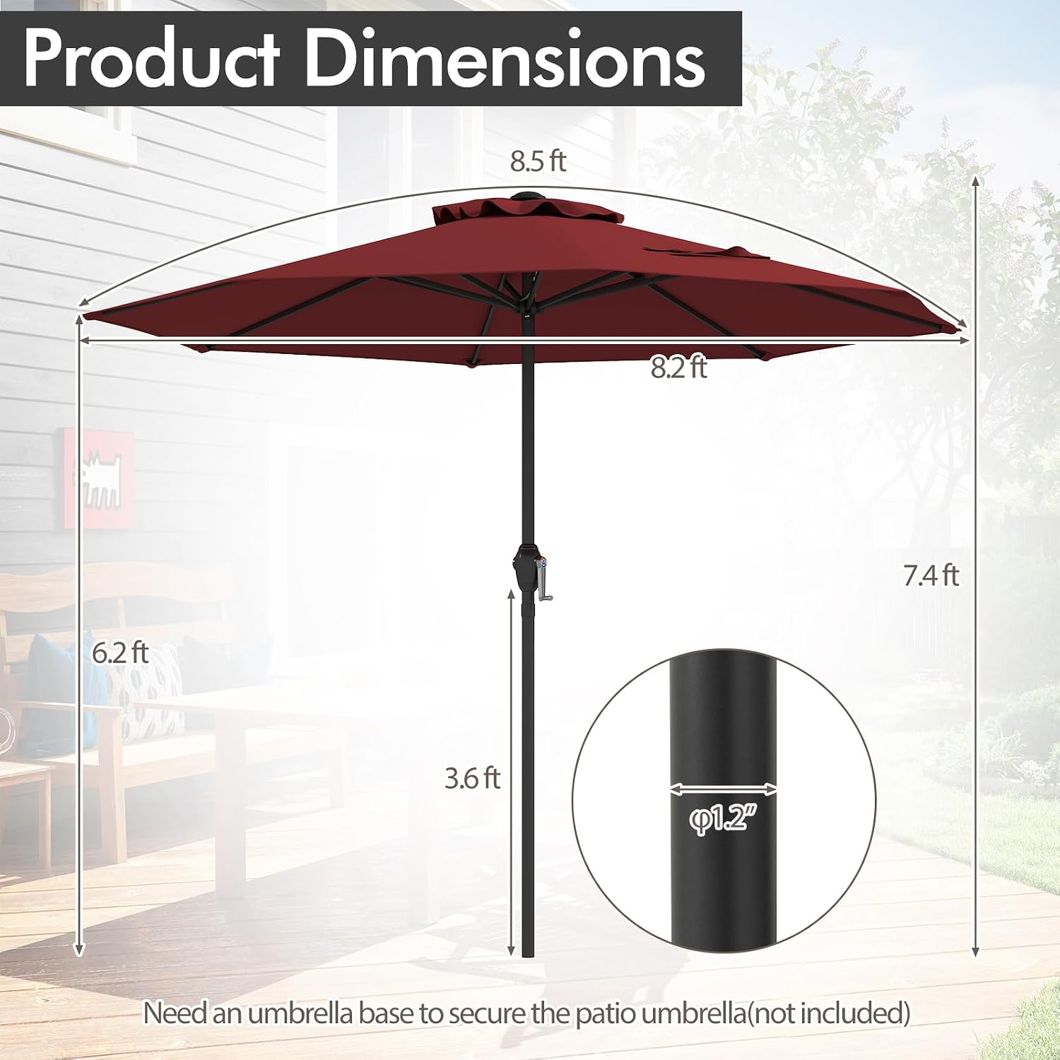 Tangkula 8.5 FT Patio Umbrella, Double-Tier Outdoor Umbrella with Crank Handle, 8 Sturdy Ribs, Sun-Protective Canopy for Market Table Pool Deck Garden Backyard (Wine)