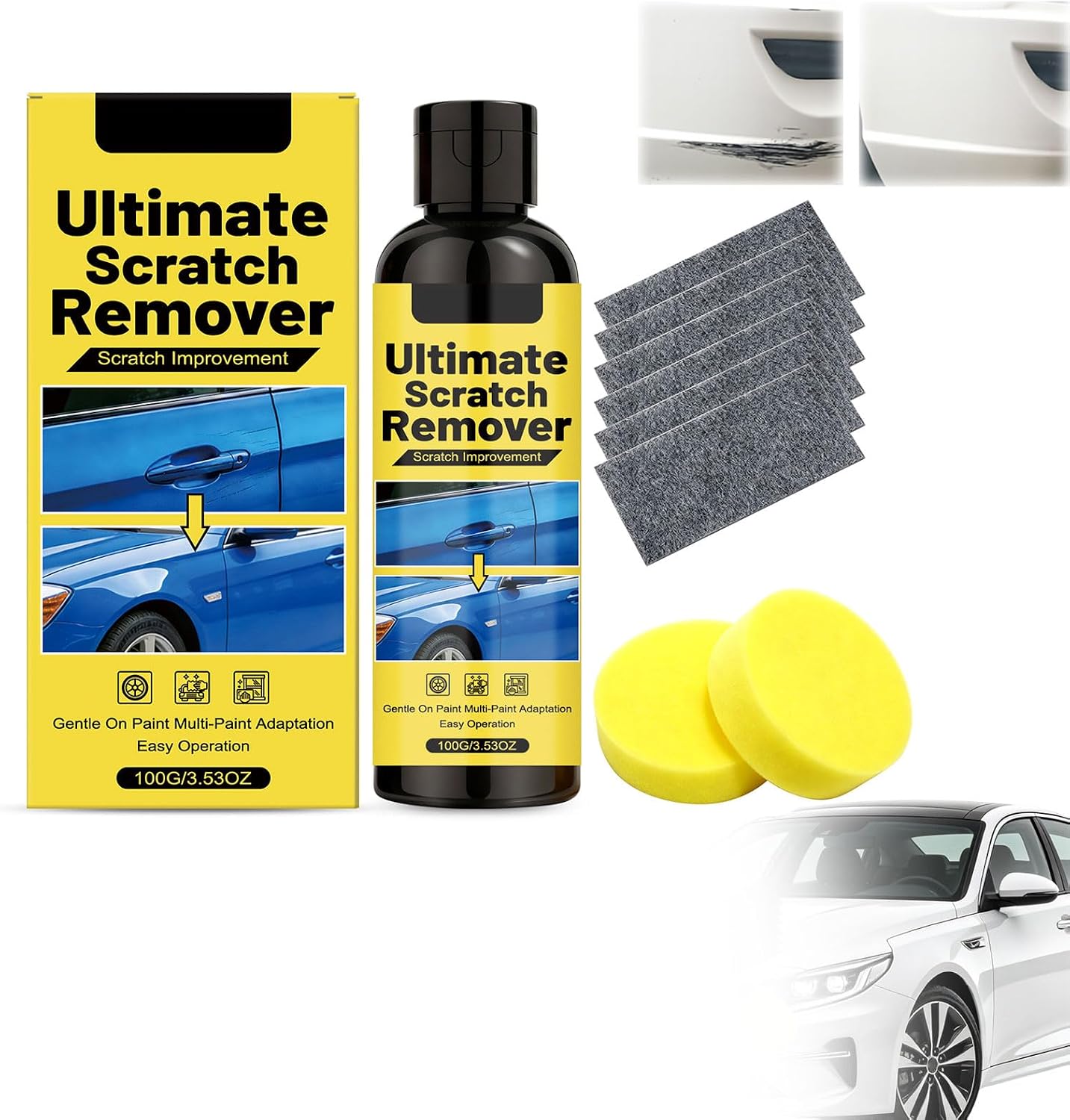 NanoPolix Scratch Remover, Car Scratch Remover Kit, Car Paint Scratch Repair with Sponge and Towel, Quick Fix Removal Paste for Deep Scratches, All Paint Colors Polishing Kit Restore Metal Shine 100ML