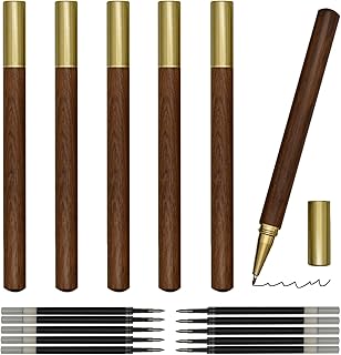 Maydahui 6 PCS Wood Rollerball Gel Pen Rosewood Brass Pens Sandalwood Metal Pen With 10 PCS Pen Refills Black Ink for School Signature Party Business