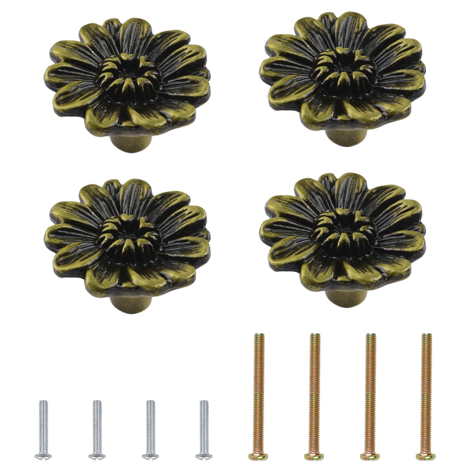 MOROBOR Zinc Alloy Vintage Knobs, 4pcs Flower Shape Cabinet Knobs for Cabinet Drawer Cupboard Dresser Pulls Handle Single Hole Hardware Handle — image 1