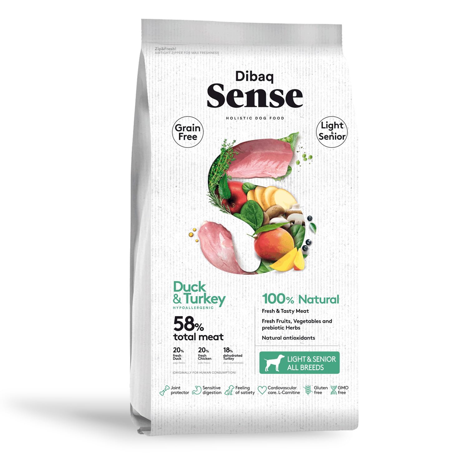 Dibaq Sense Grain Free Pato y Pavo Light o Senior, 12 kg