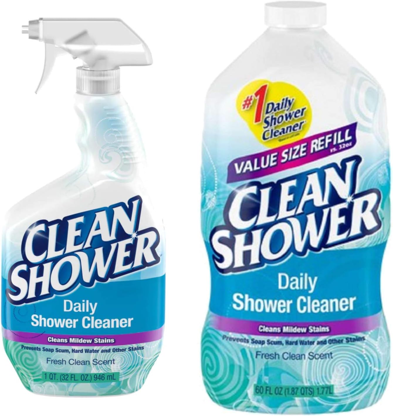 Daily Shower Cleaner - No Scrub Bundle Pack [32oz. Spray Bottle & 60oz. Refill Bottle]