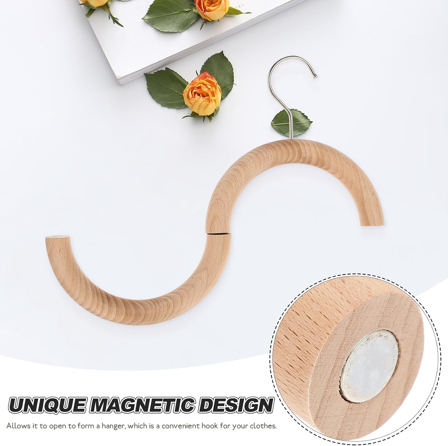 Magnetic Scarf Holder and Belt Hook with 18cm Wood Grain Ring, Multipurpose Closet Organizer for Scarves, Neckties, and Bags, Space-Saving Wardrobe Storage Accessory