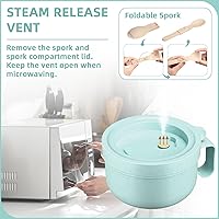 Vista 3 de Maxdot 4 piezas de tazón para microondas de ramen, tazones de sopa instantánea aptos para microondas con tapas, tazones grandes de sopa con asas