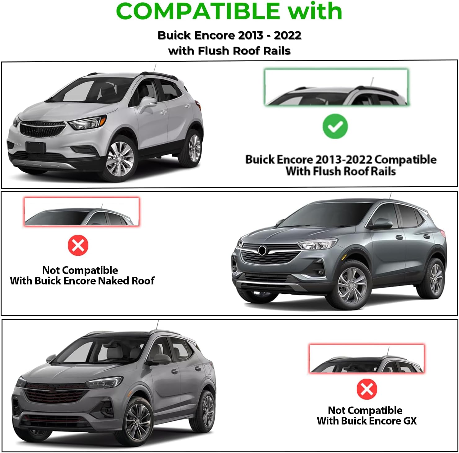 ERKUL Roof Rack Cross Bars for Buick Encore 2013-2022 | Aluminum Crossbars with Anti Theft Lock for Rooftop | Compatible with Flush Rails - Black