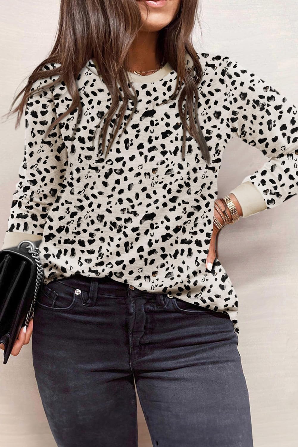 Eytino Plus Size Tops for Women Long Sleeve Crewneck Polka Dot Print Oversized Pullover Shirts Blouse(1X-5X) - Image 6