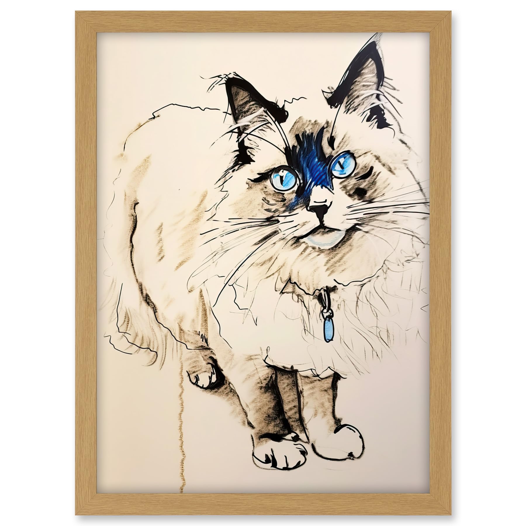 Artery8 Blue Point Ragdoll Cat Sketch Drawing Portrait Artwork Framed A3 Wall Art Print