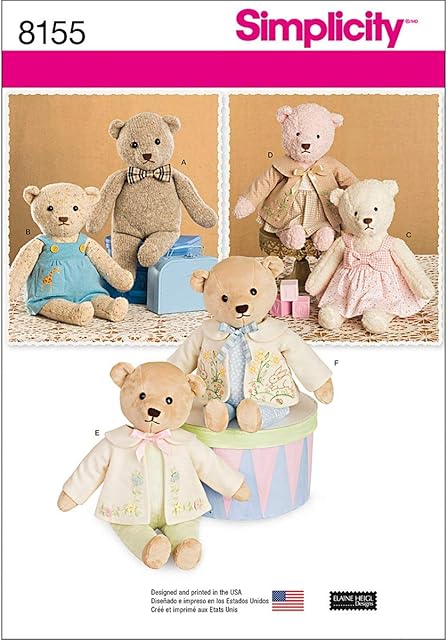 Simplicity Pattern 8155 Stuffed Bears with Clothes, Paper, White, 22 x 15 x 1 cm