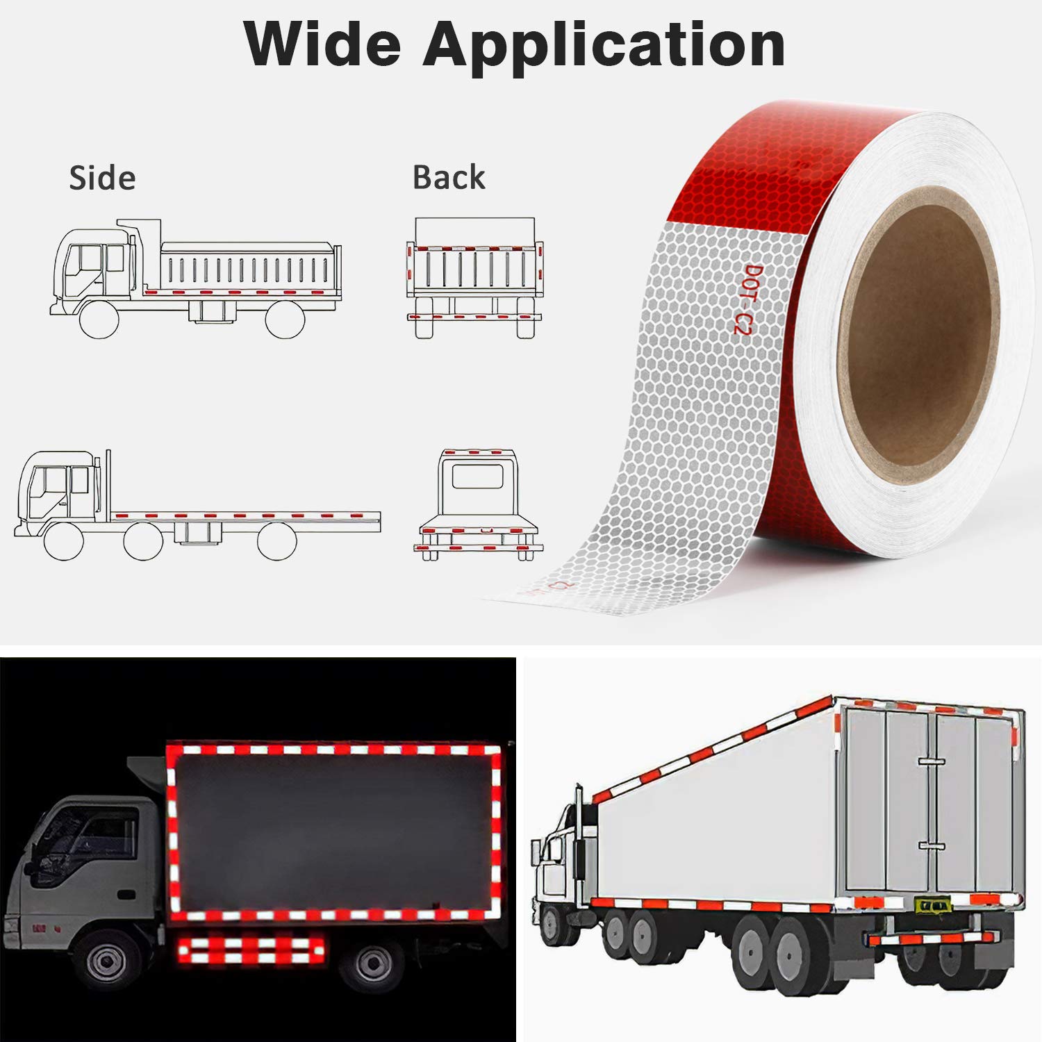Kohree Reflective Safety Tape 2" x 30ft, DOTC2 Approved Red White Waterproof Reflector Tape for