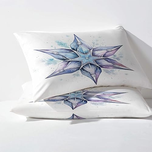 Miniatura 3 de Juego de sábanas de copo de nieve tamaño individual XL, sábanas de Navidad, sábanas y fundas de almohada estampadas de 3 piezas, sábana bajera