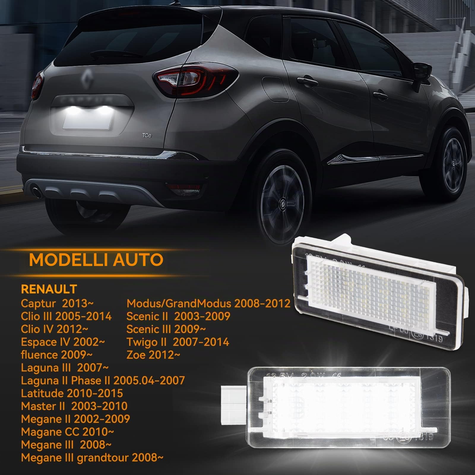 POPMOTORZ 2 Pezzi Luci targa, Luce targa a LED 18 LED 2835 SMD con Canbus Sesign Senza Errori Bianco Installazione Semplice per Renault Captur Clio 3 Clio 4 Espace 4 Fluence Laguna 3