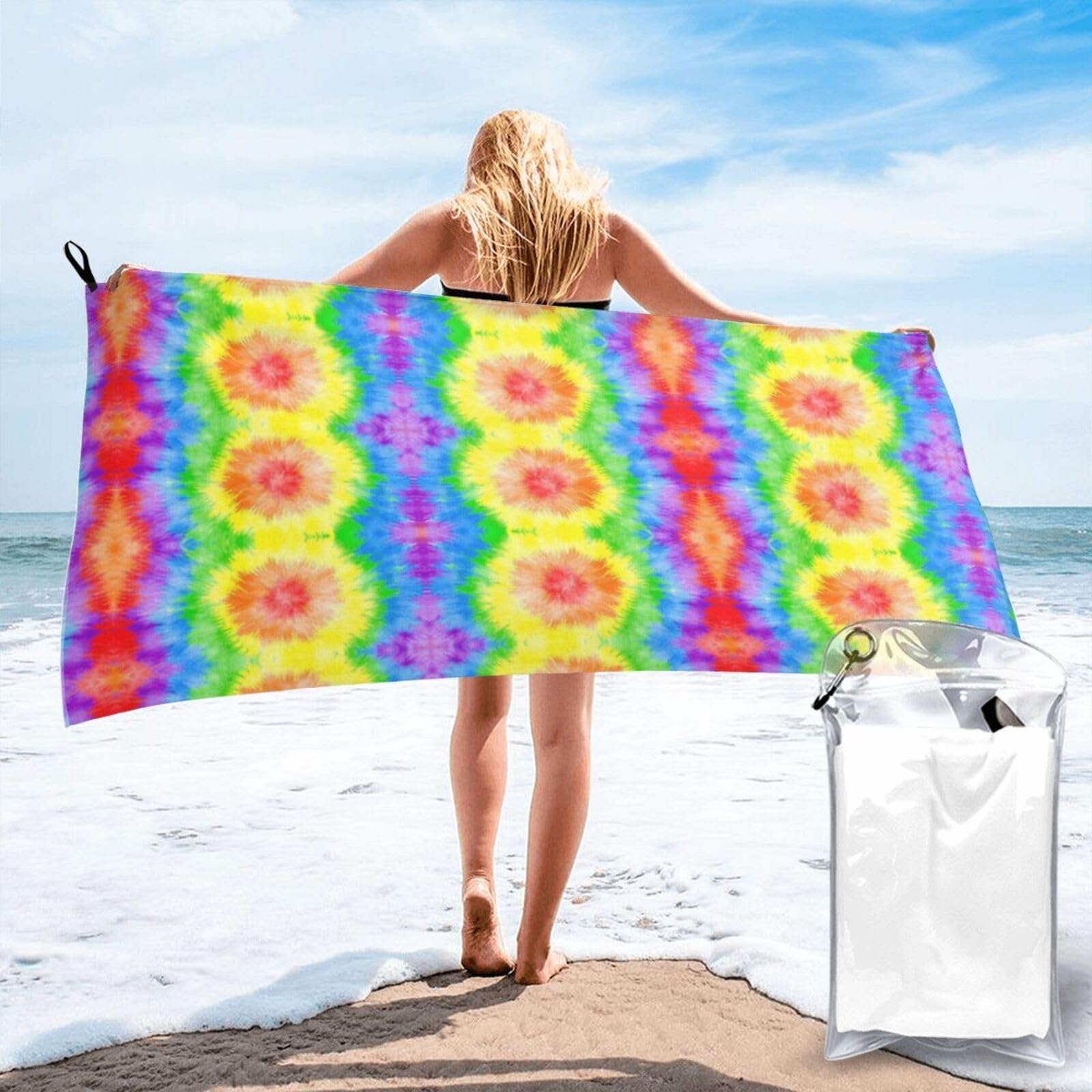 Toalla de baño de teñido anudado suave y grande para playa, piscina y spa