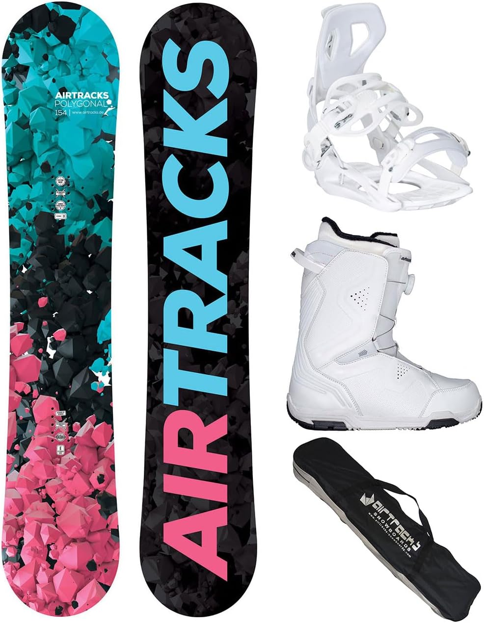 Airtracks Women's Snowboard Set Polygonal Hybrid Rocker + Binding Master W Fastec + Boots + Sb Bag 138 144 147 154 cm