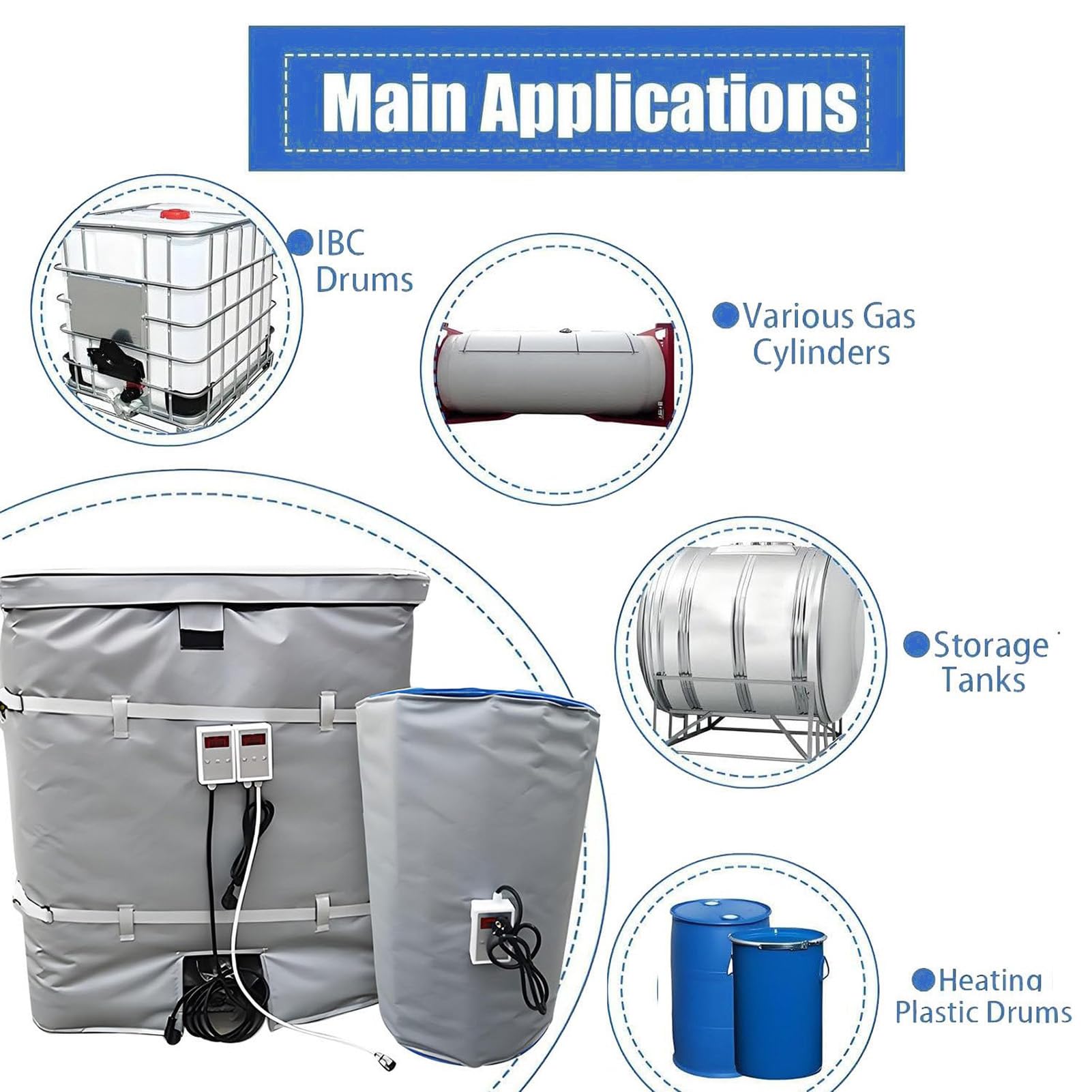 Genérico Manta Calefactora para Tambor De Aceite De 55 GAL / 275 GAL IBC/Metálico,Gris,200L/55gallon | Chaqueta Calefactora Con Pantalla Digital Impermeable,Almohadilla Calefactora Para Tambor De Aceite 200L y Tanque IBC 1000L