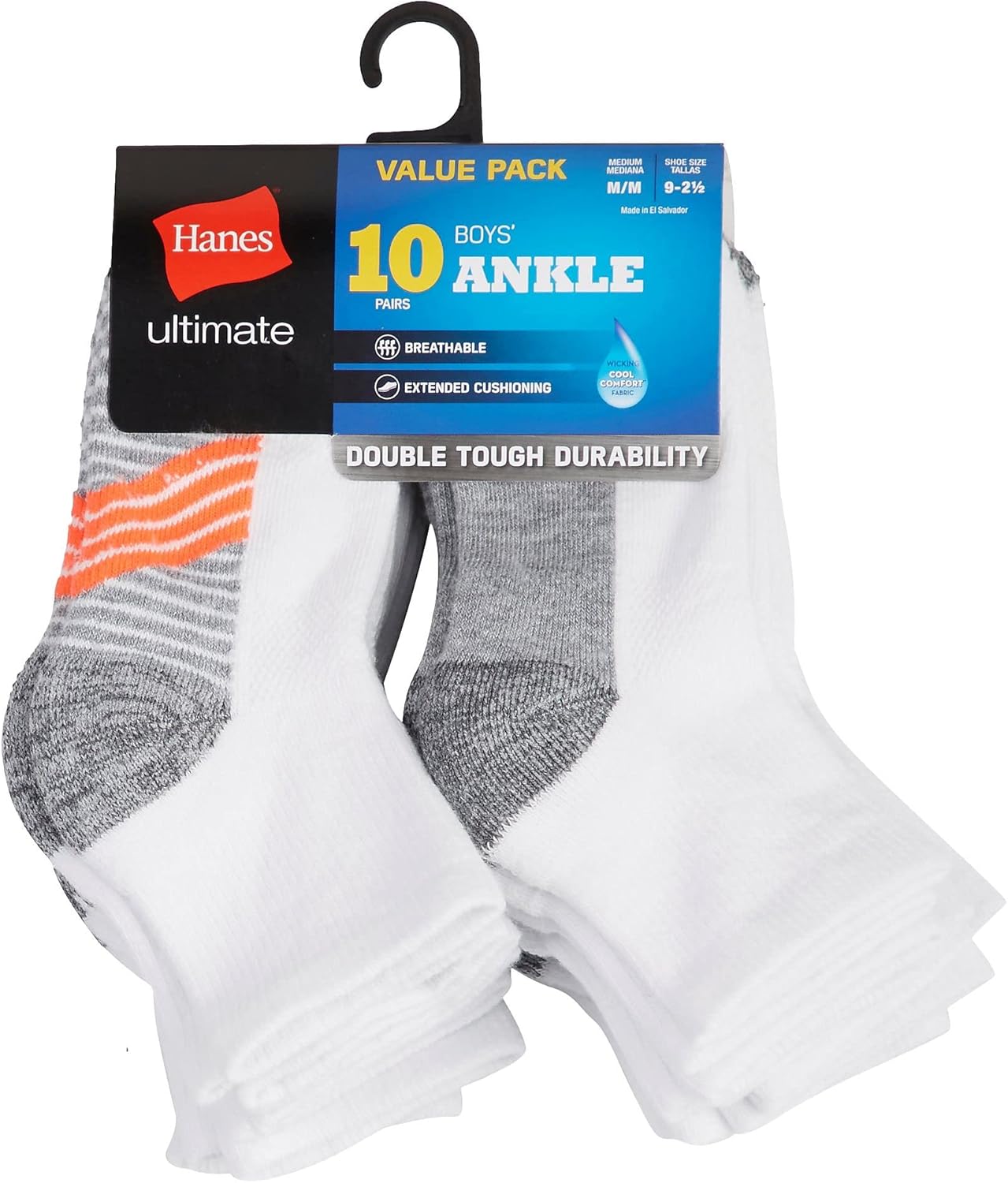Hanes Ultimate Boys' Ankle and No Show Performance Sport Socks, 10-Pair Packs