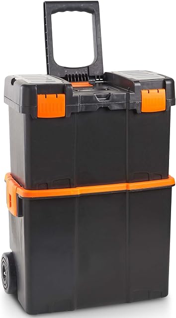 VonHaus Tool Box on Wheels - Wheeled Tool Box with Stackable Boxes for Easy Organisation - Secure Rolling Tool Box with Lockable Cover and Removable Tray - Large Toolbox with Wheels, 3-Pack