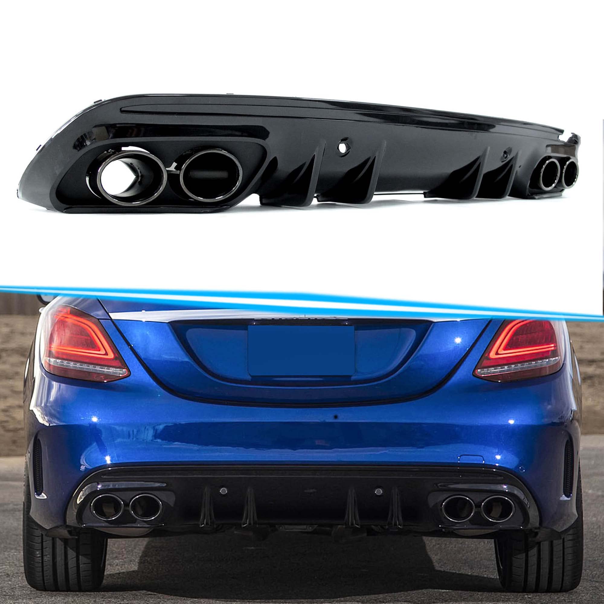 Heckdiffusor Diffusor + Auspuffblenden Schwarz für Mercedes Benz C-Klasse W205 S205 AMG Line Limo Kombi C43 AMG ab 2014 2015 2016 2017