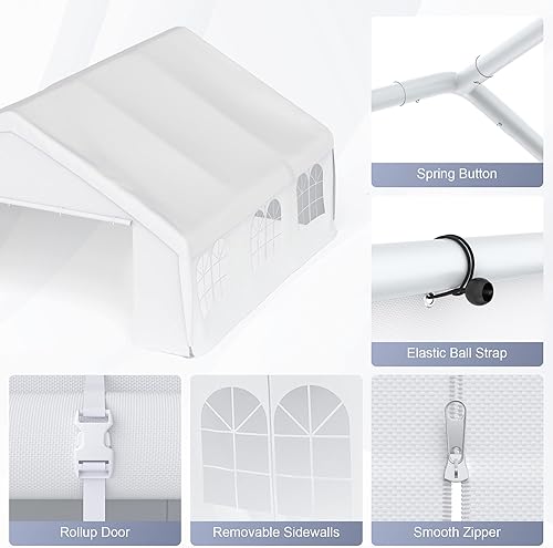 Miniatura 3 de Morngardo Tienda de campaña con toldo para fiestas, tienda de campaña resistente de 20 x 20 pies, garaje portátil de metal con paredes laterales