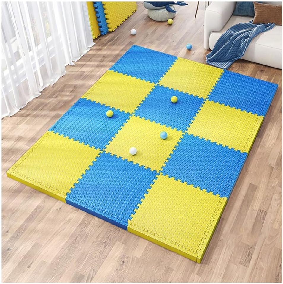 24Pcs Extra Thick 25mm Interlocking EVA Foam Floor Mats – Non-Slip Puzzle Tiles for Playroom & Garage – Easy to Install Exercise Mats – 12″x12″ Blue & Yellow
